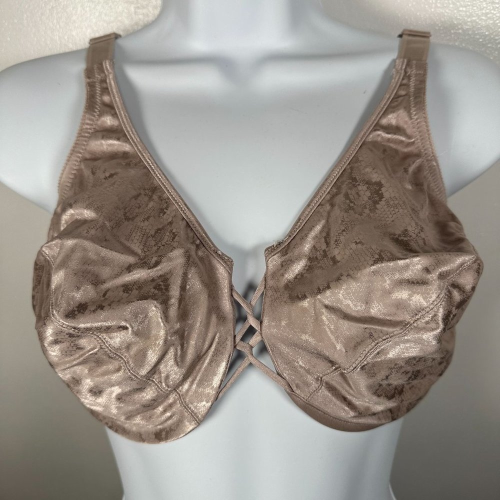 Vintage Cabernet 34DD‎ Bra 2321 Satin Beige Double Knot Animal Print